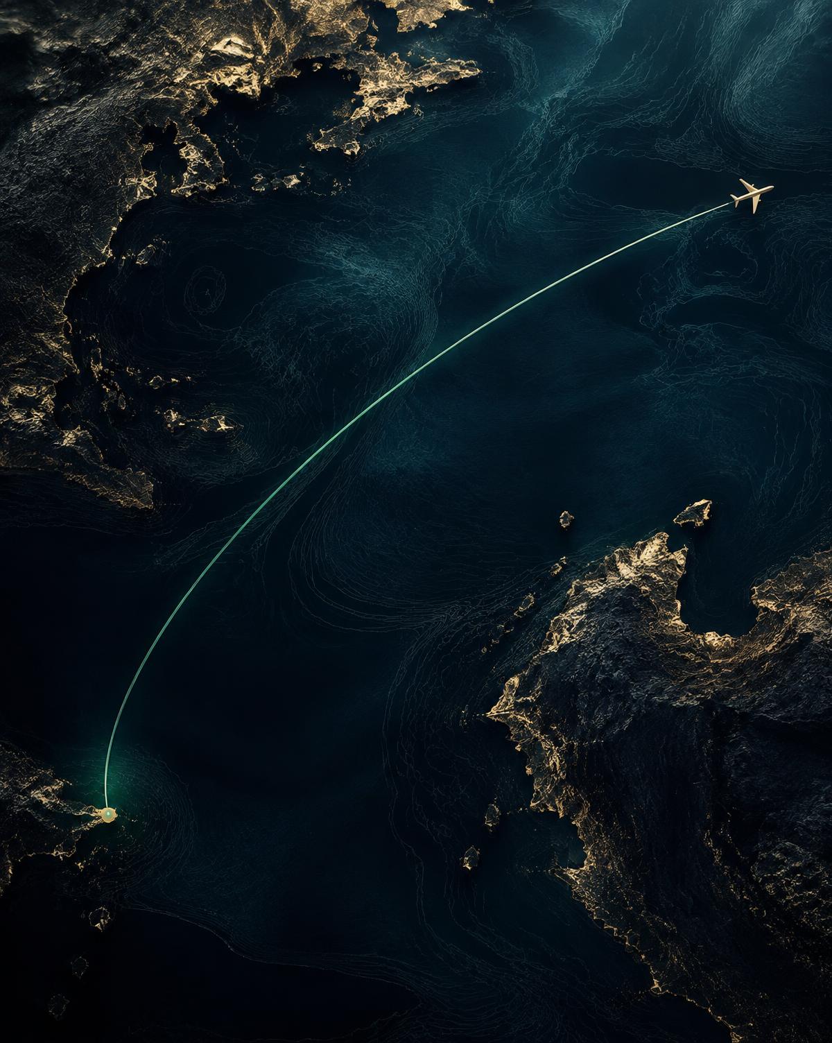 Abstract flight path across ocean